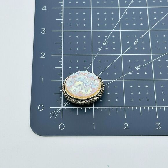 VTG West Germany Scarf Clip Floral Purple Iridescent 1.25" Gold Tone Estate - Picture 7 of 7